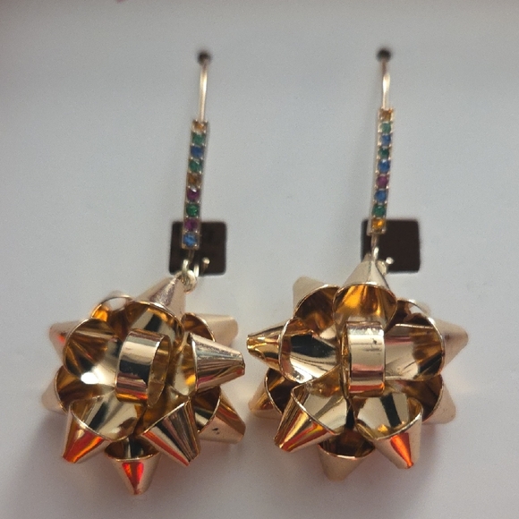 Betsey Johnson Gold Bow Dangle Earrings - Picture 3 of 4